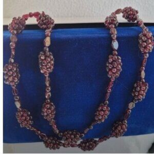 Vintage Bohemian Garnet Cluster Necklace 27" Raspberry Pomegranate Design 363ctw